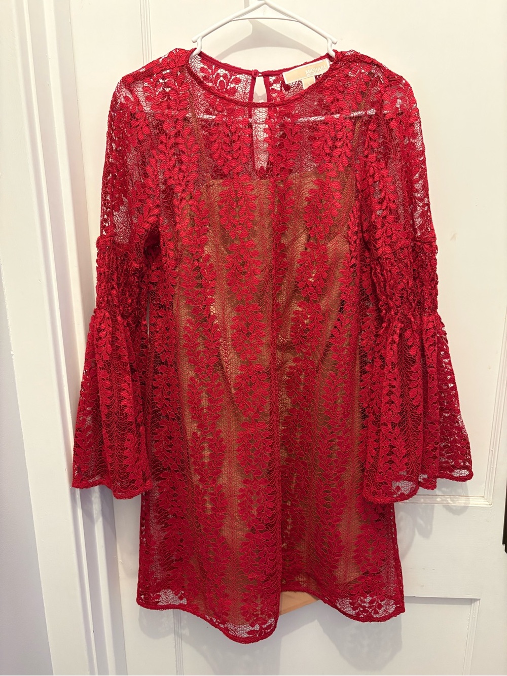Michael Kors Red Lace Bell-Sleeve Mini Dress